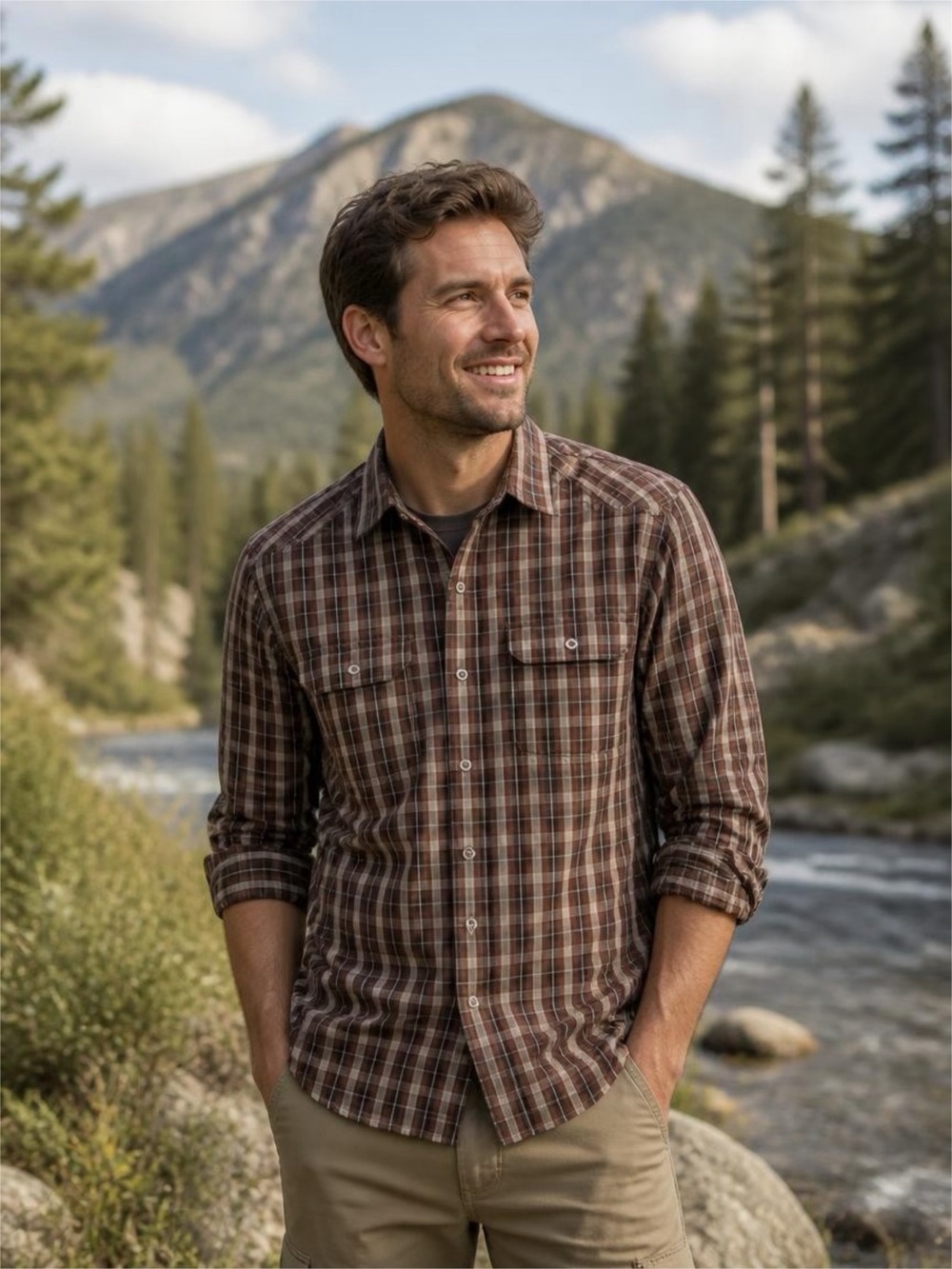 Kuhl Men's Mountain grown Brown Plaid Button-Down Shirt Sz L